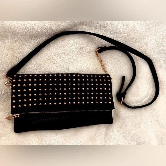 Deux Lux Black Leather Crossbody with Rose Gold Studded Detail - Picture 1 of 7